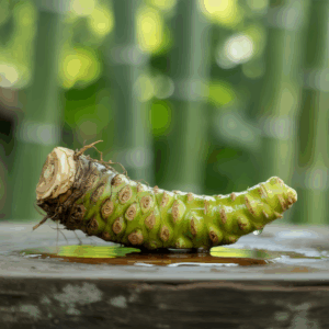 A freshly harvested wasabi root