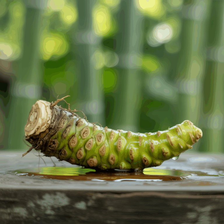 A freshly harvested wasabi root