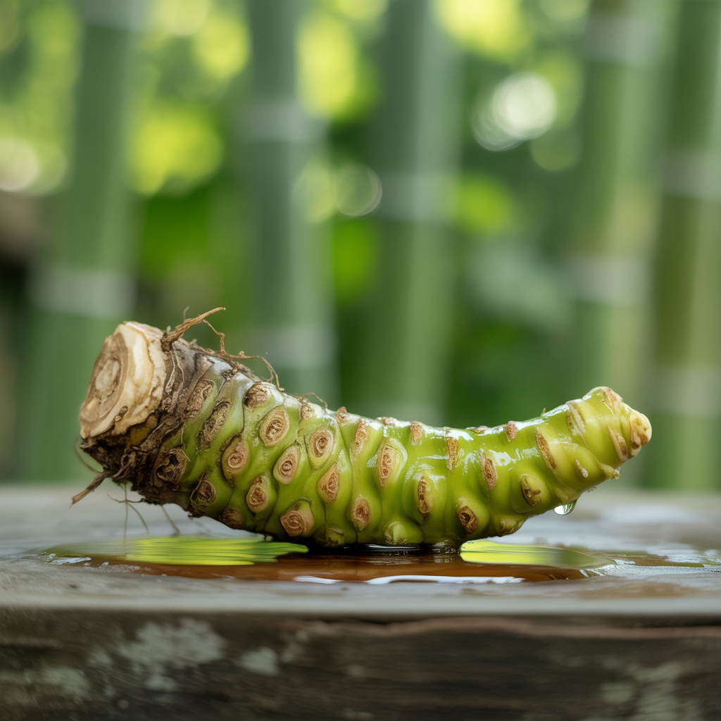 A freshly harvested wasabi root