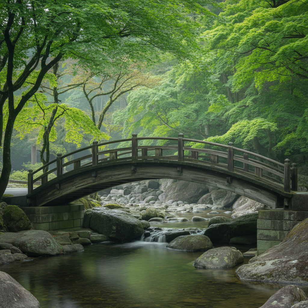 photo of a typical environment where wasabi root grows naturally, a mountain stream bed, with high humidity