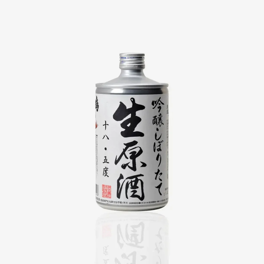 photo of a can of Japanese premium genshu undiluted unpastuerized name sake or namazake