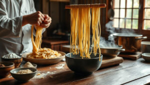 photo of ramen noodles being made