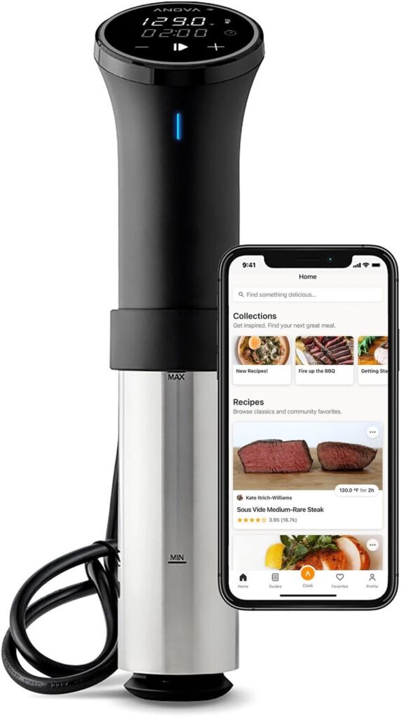 Anova brand immersion circulator sous vide device with a smart phone
