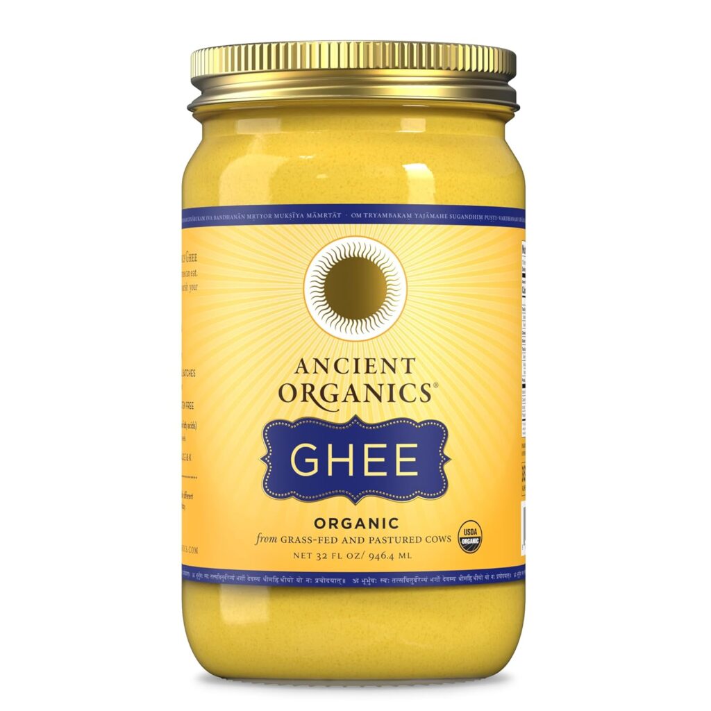 a jar of Ancient Organics brand of Ghee clarified butter