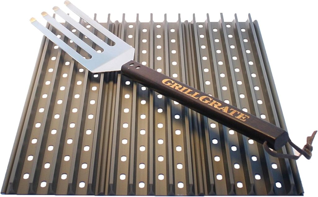 GrillGrate brand ribbed grate for grilling with spatula 