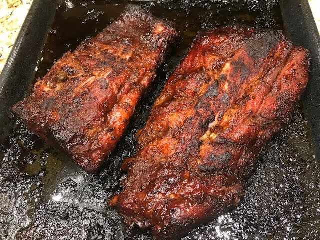 two half-racks of smoked baby back ribs