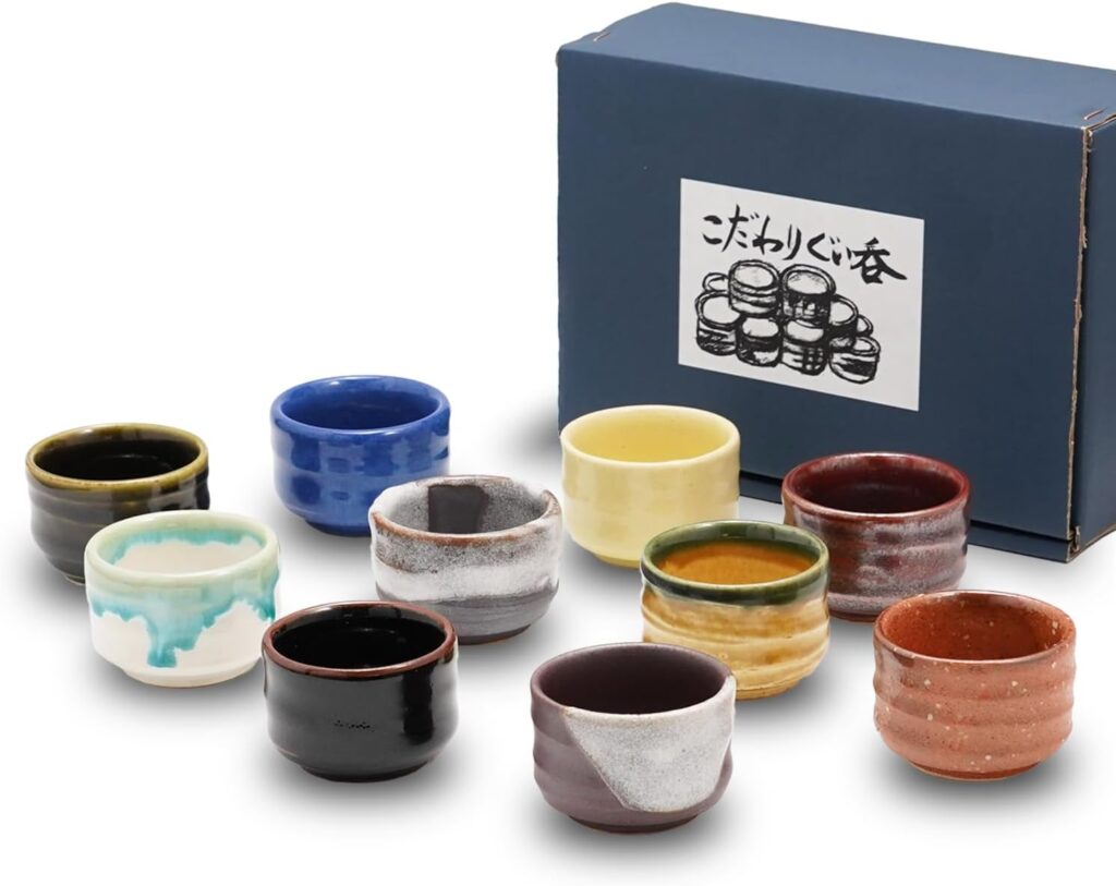 collection of Japanese ochoko sake cups and box