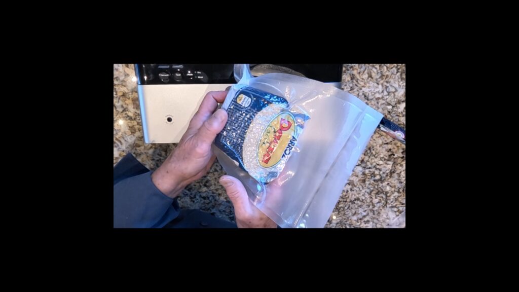 photo of a vacuum sealed bag of paella rice
