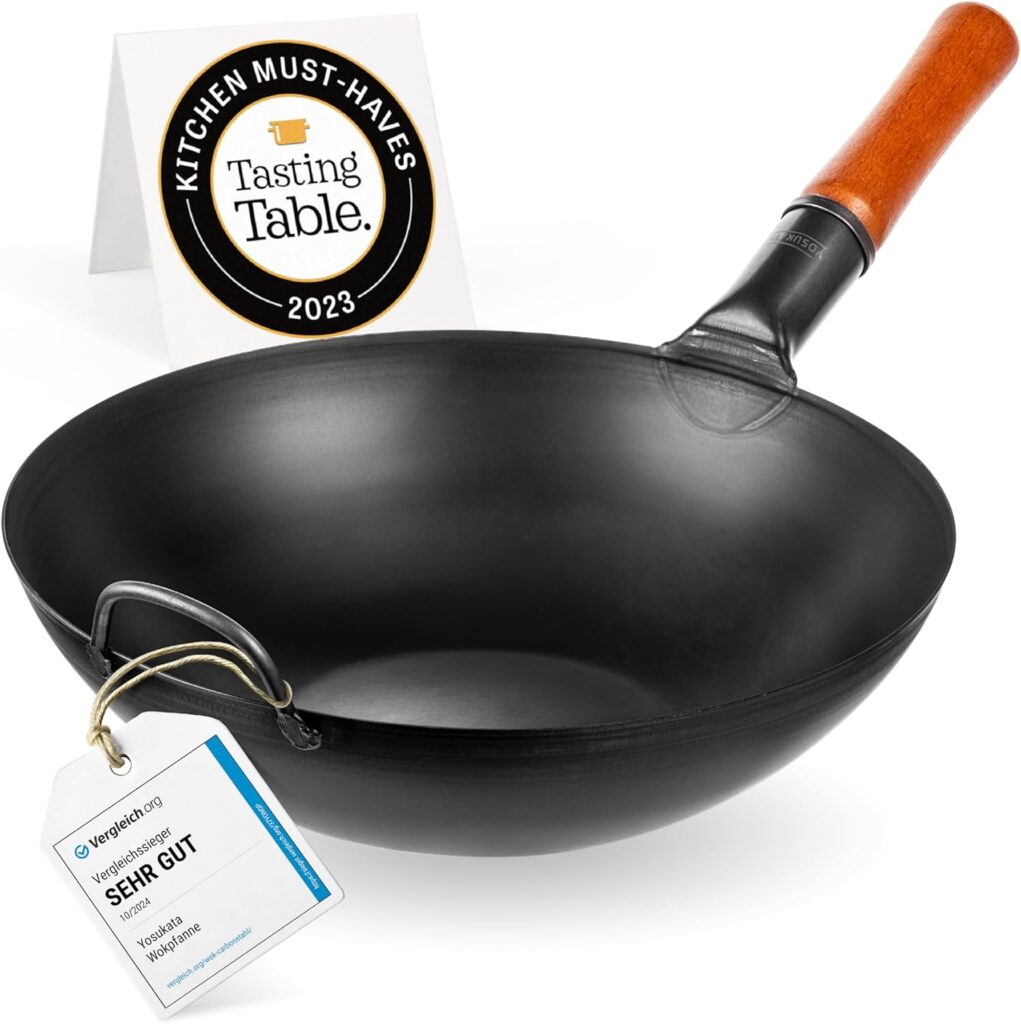 wok with wooden handle