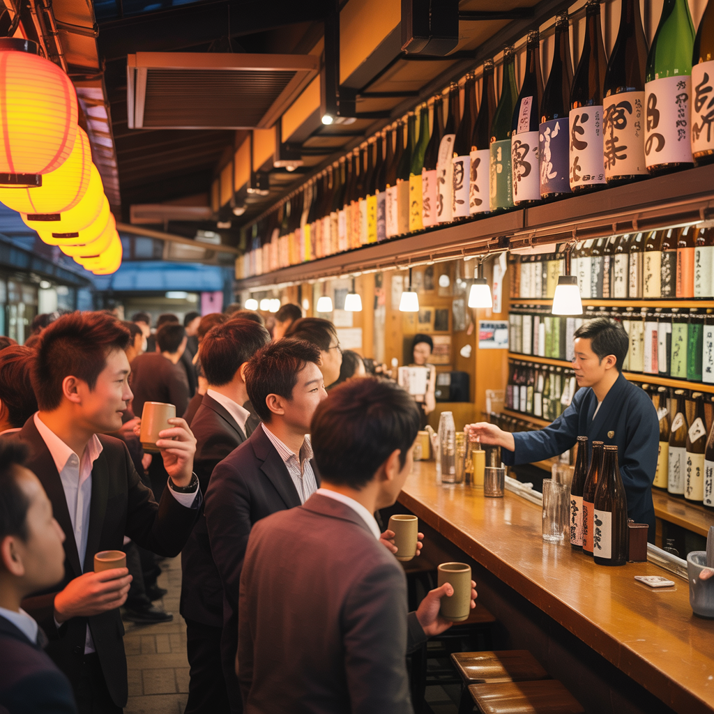 busy sake bar in Japan