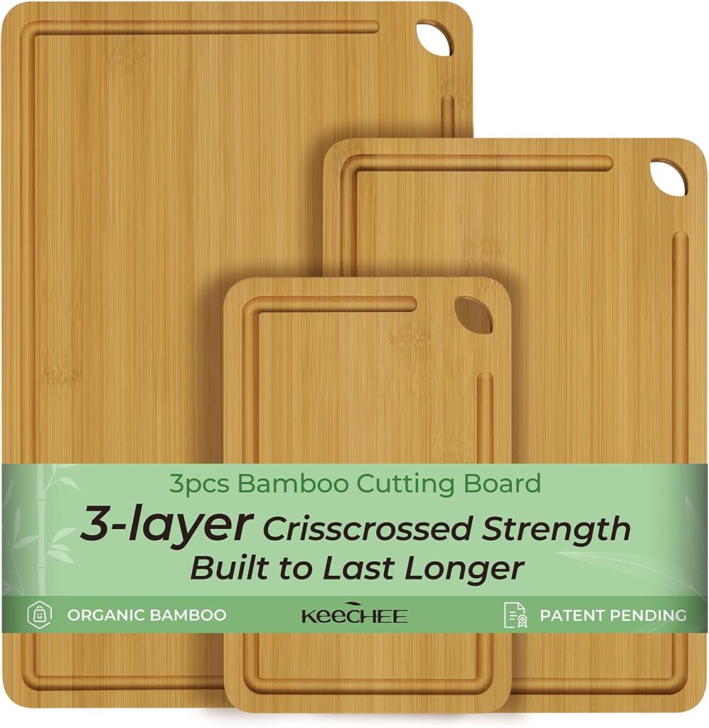 three different sizes of bamboo cutting boards