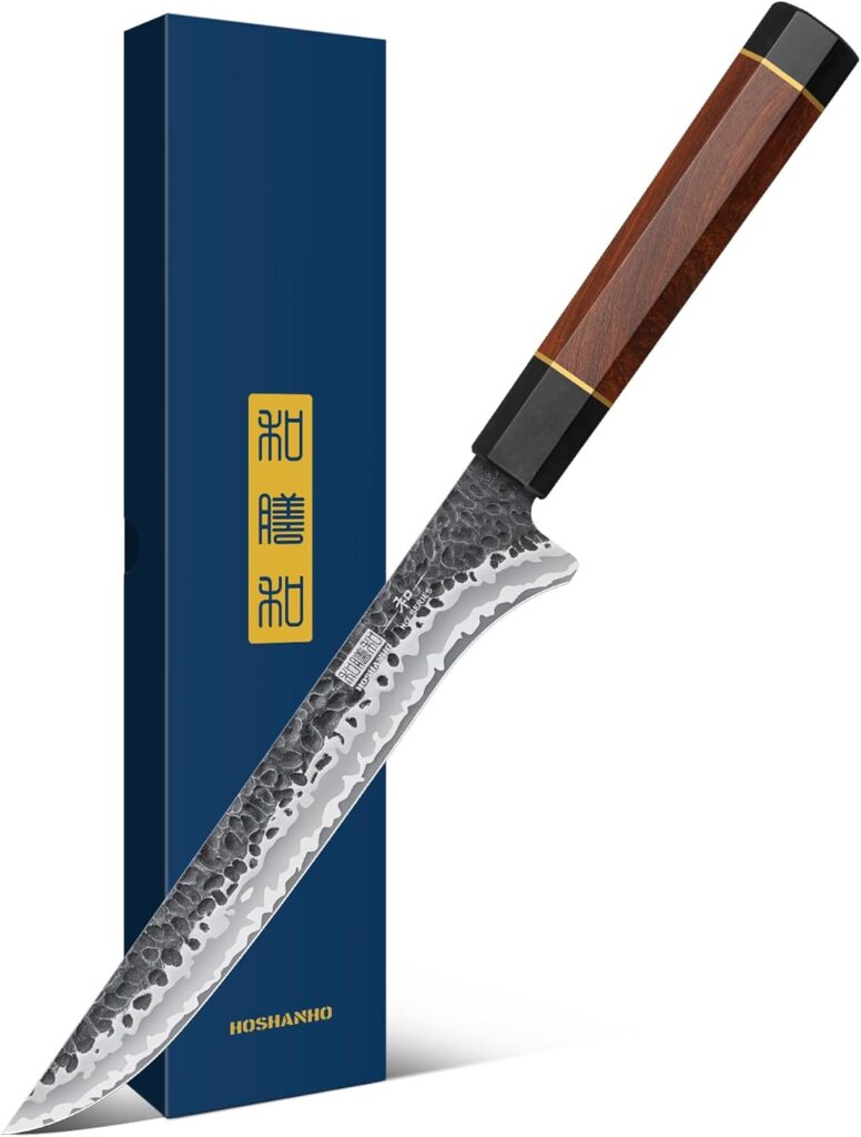 Hashanho brand boning or fileting knife with Rosewood handle and box