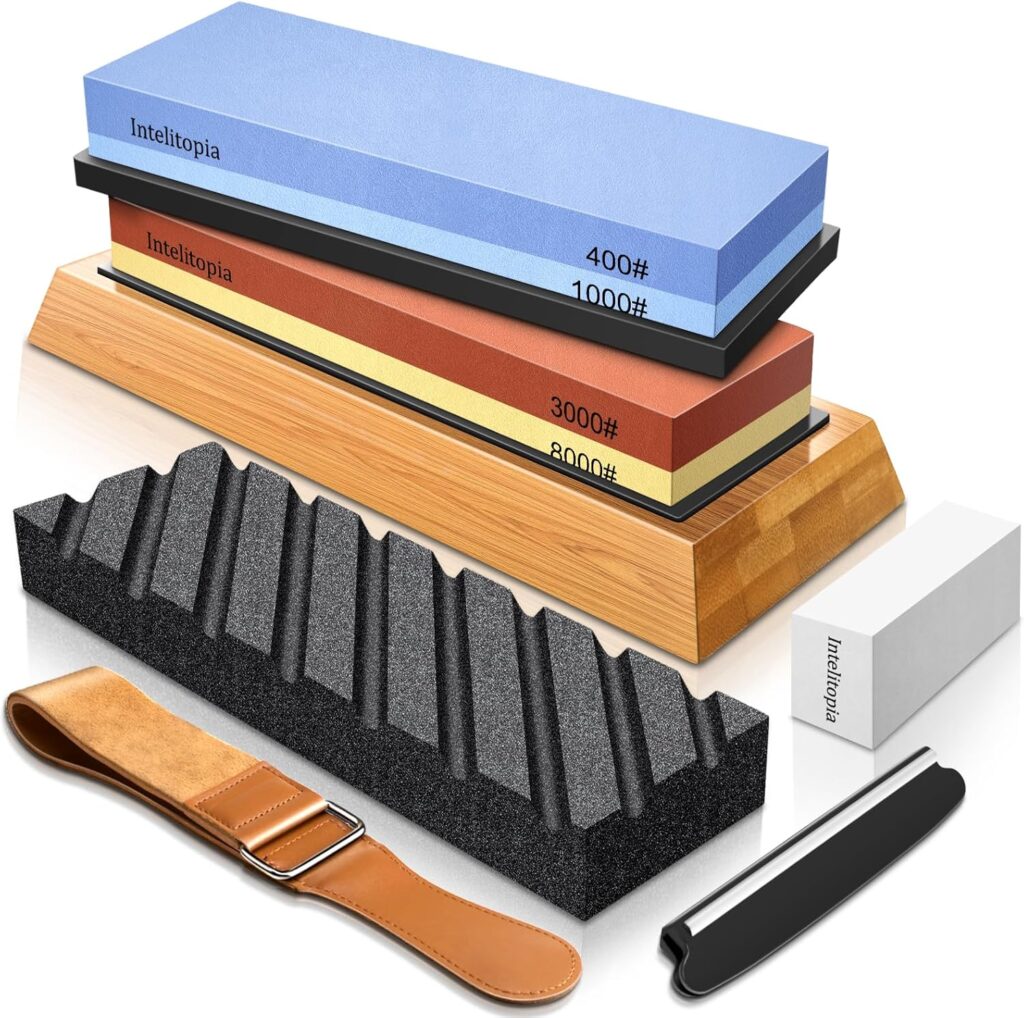 set of whetstones and accessories for sharpening knives
