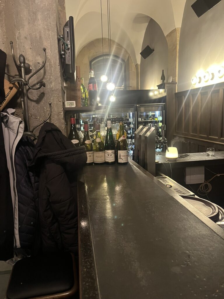 bar and wine botlles at Dr. Wine restaurant in Dijon France