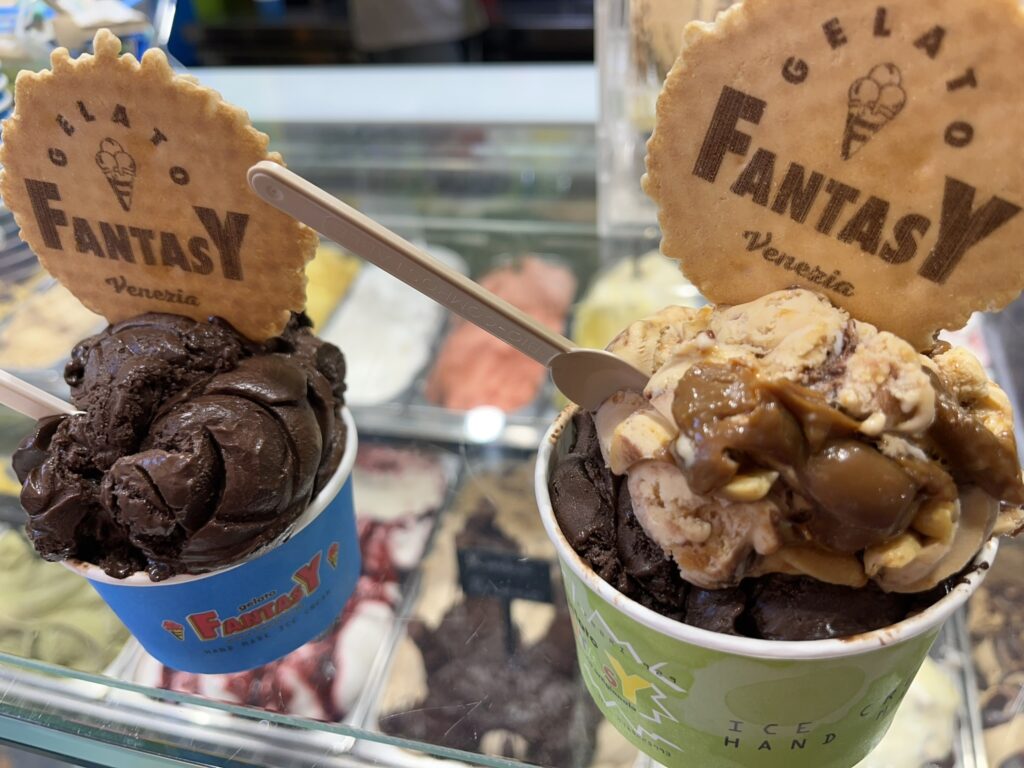 two cups of gelato from Gelato Fantasy in Venice