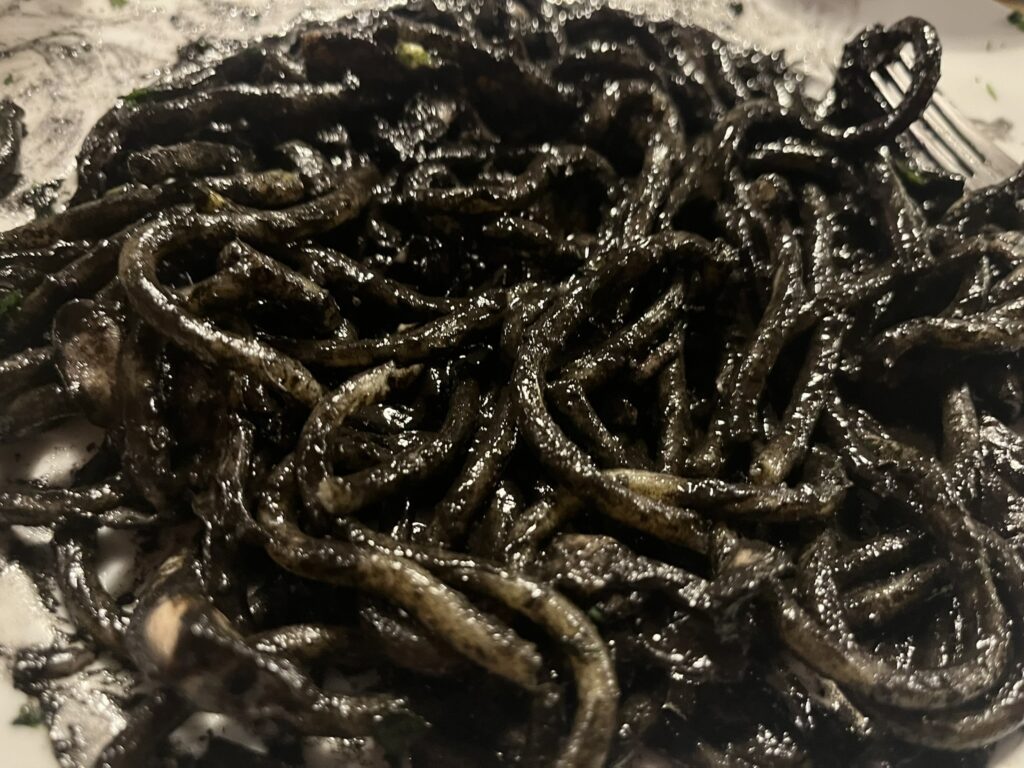 sepia squid ink pasta closeup