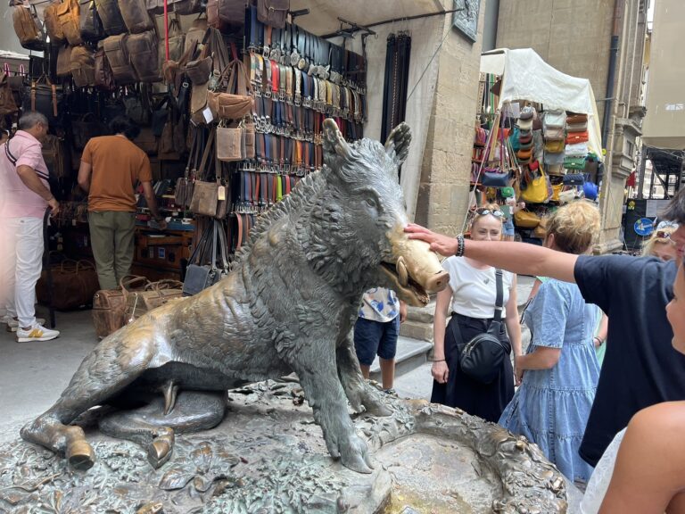 Il Porcellino wild boar statue of "the little pig" in Florence Italy