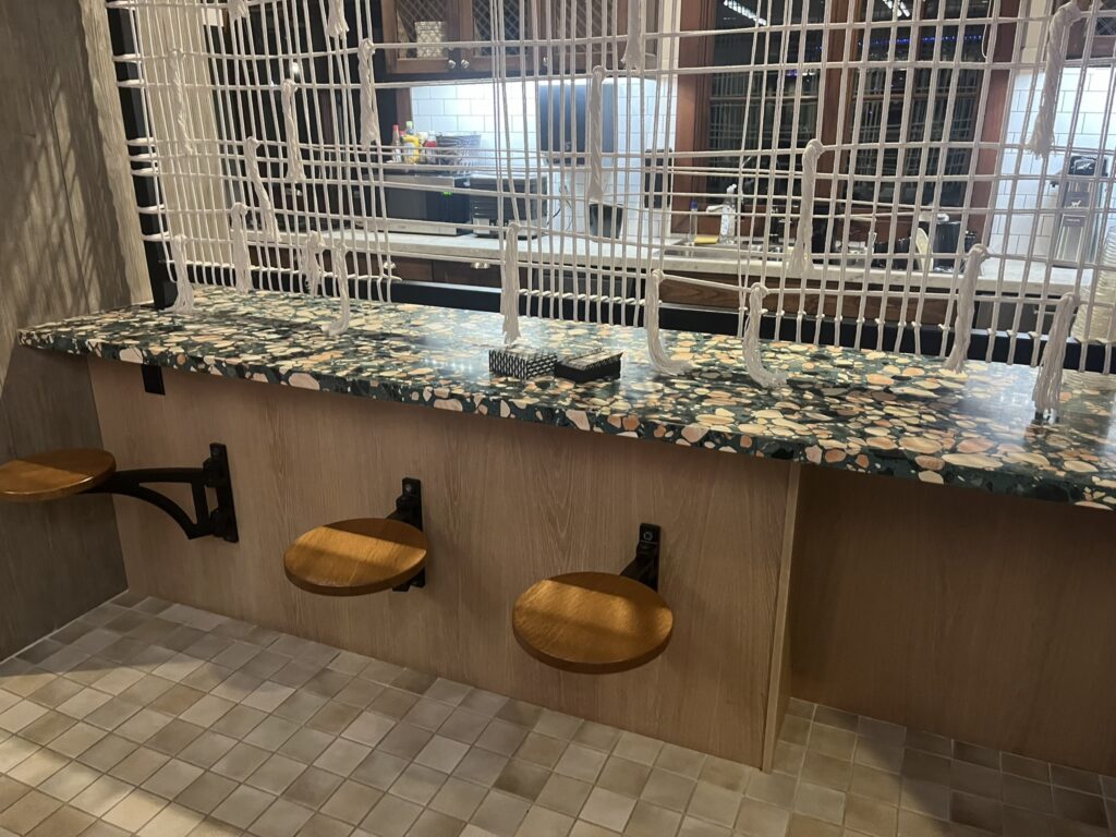 work area and guest kitchen of Moxy Hotel Santa Barbara California