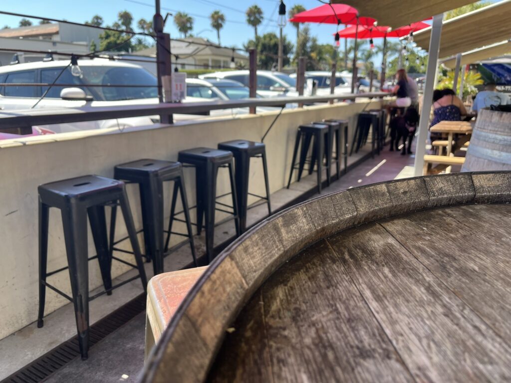 stools along the front rail at Shalhoob's Funk Zone Patio