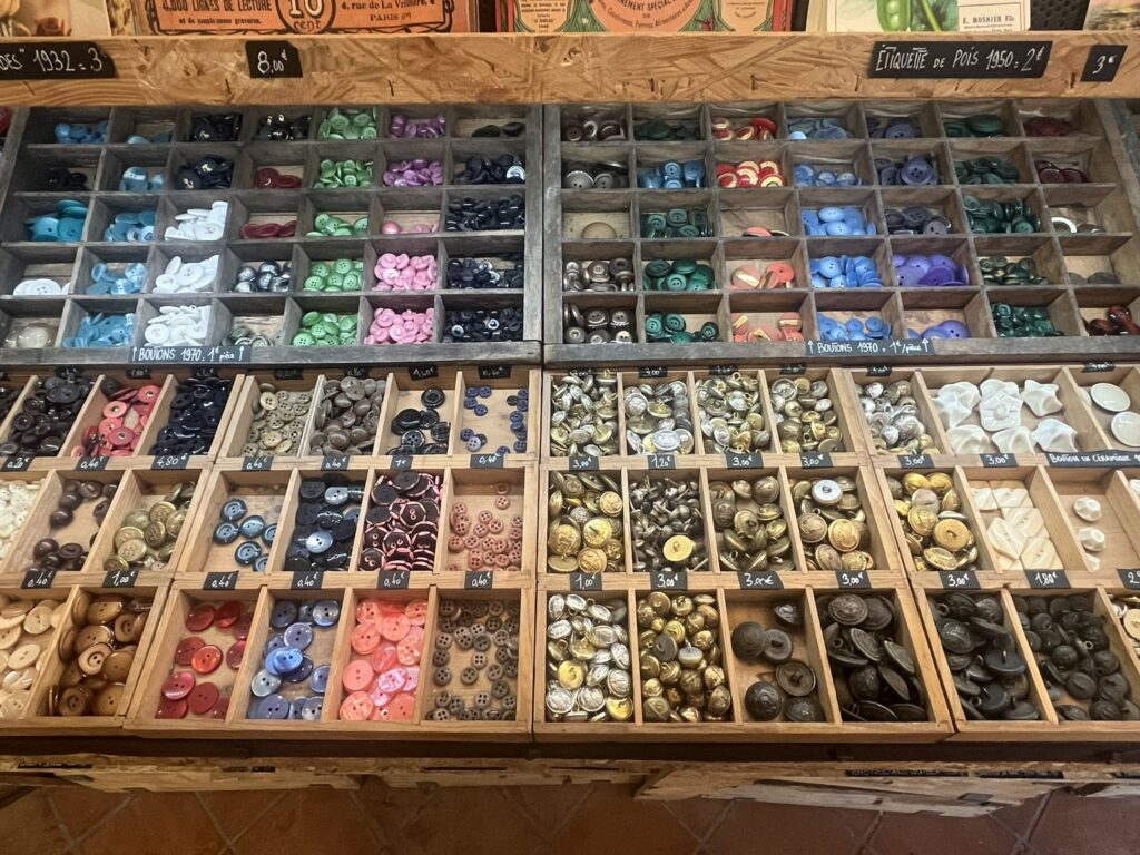 Buttons on display at Workshops Marinette Lyon France