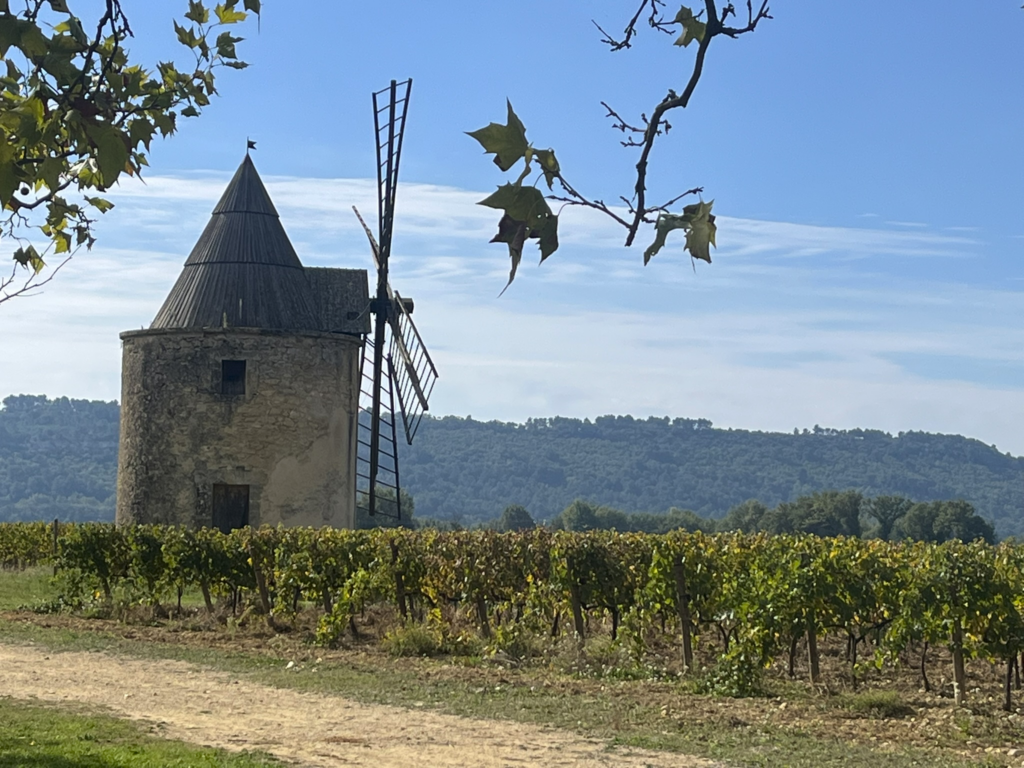 windmill at Chateau de Sannes Winery near L'Isle-sur-la-Sorgue, France