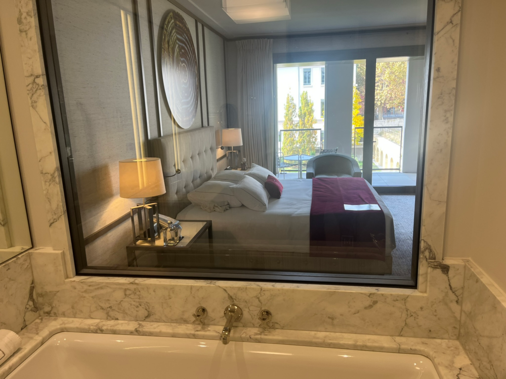 Our room and balcony, from the bath at Villa Maia Hotel Lyon France