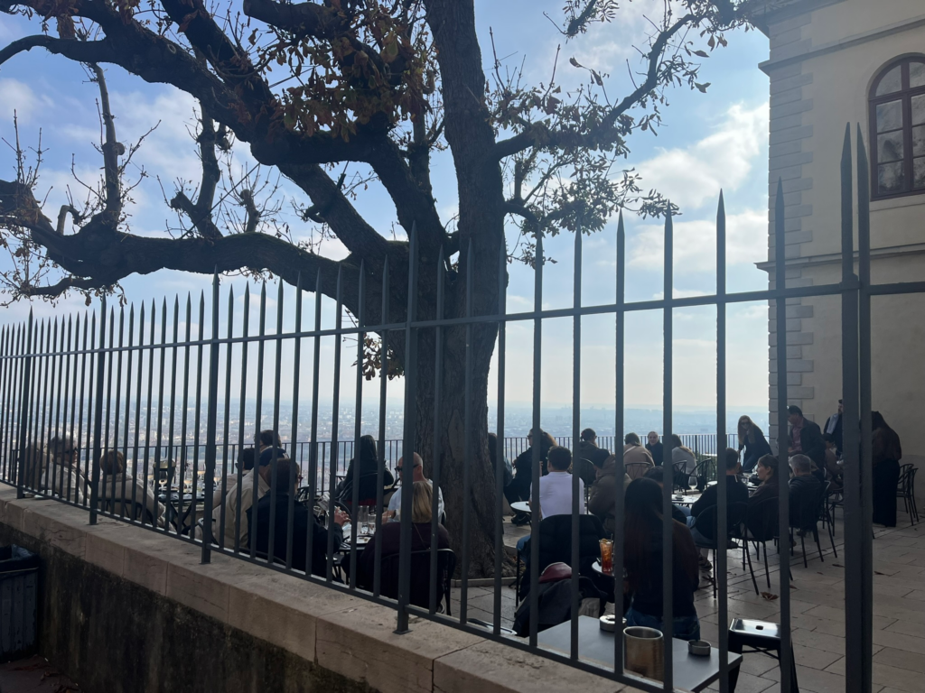 Upper patio and great old tree at Bulle - Restaurant de Fourvière Lyon France