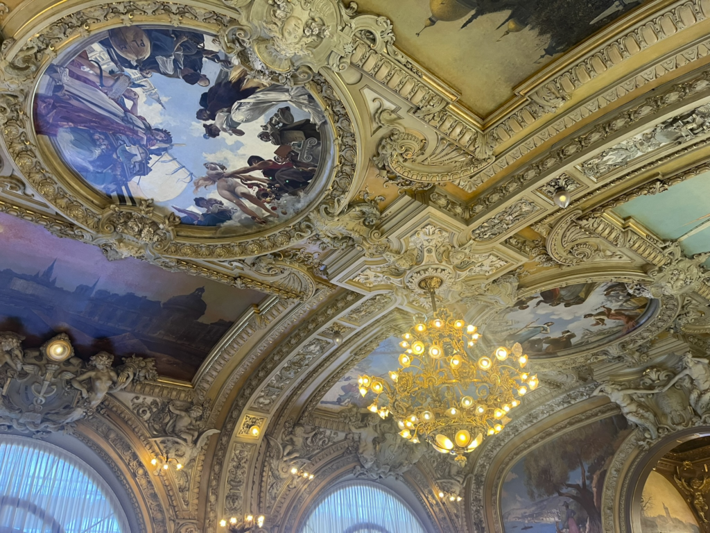 ceiling of Le Train Bleu restaurant Paris France