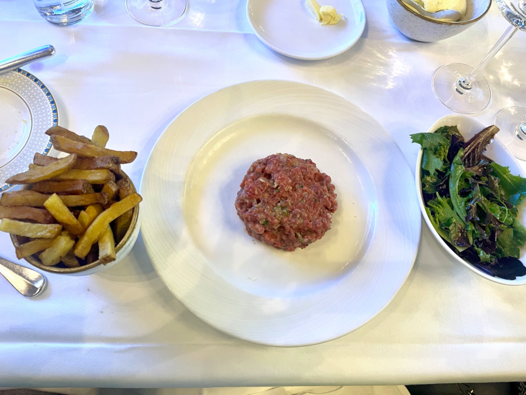 beef tartare at Le Train Bleu restaurant Paris France