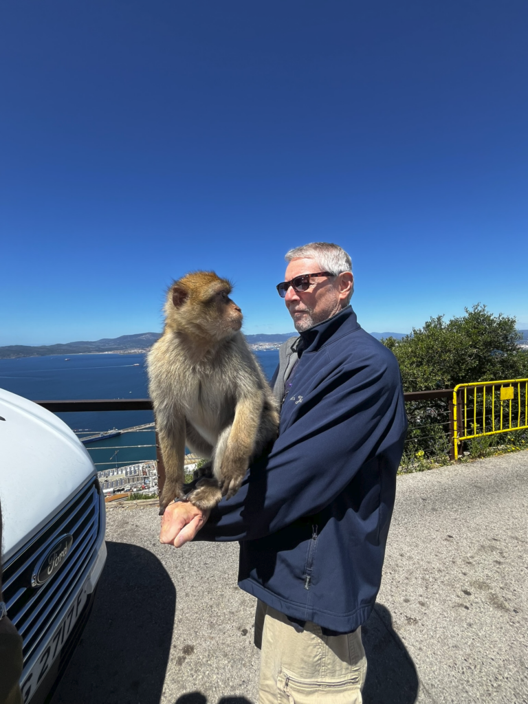 John Hornick and a Barbary Ape on The Rock of Gibraltar