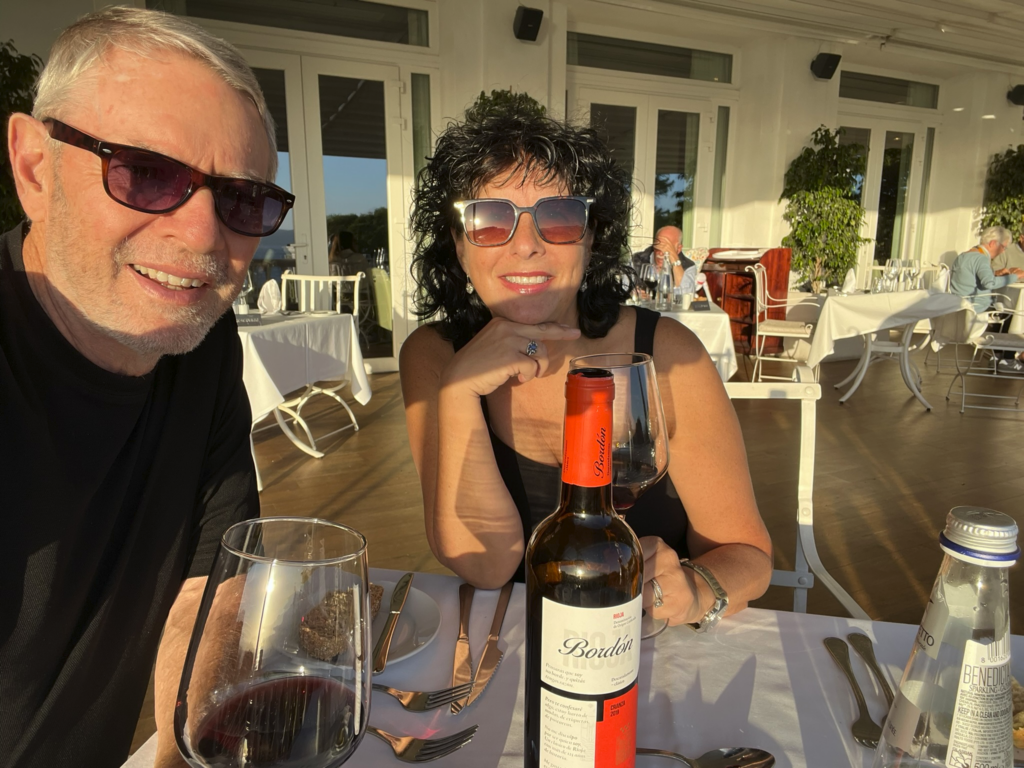 John Hornick and Sarah Alexander dining at Alfred's Restaurant at The Rock Hotel on The Rock of Gibraltar