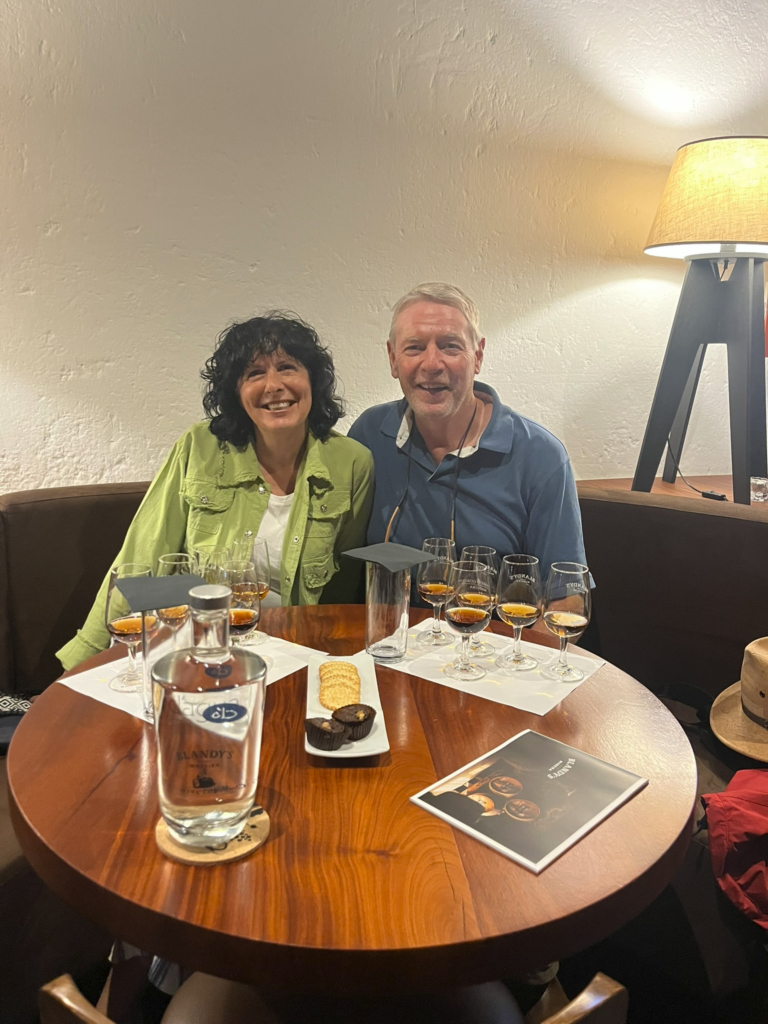 John Hornick and Sarah Alexander at Blandy's Wine Lodge, Funchal, Madeira