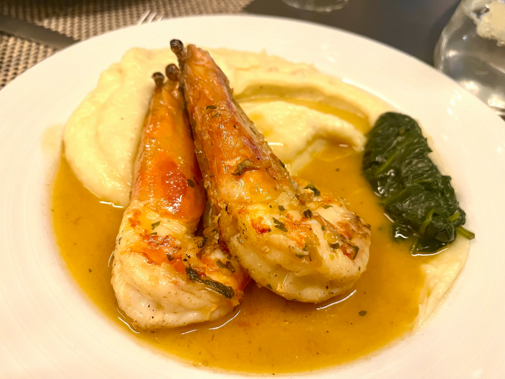 tiger prawn fried in ginger and pepper olive oil at Olivia restaurant, Funchal, Madeira
